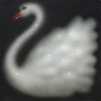 a painting of a white swan on a black background